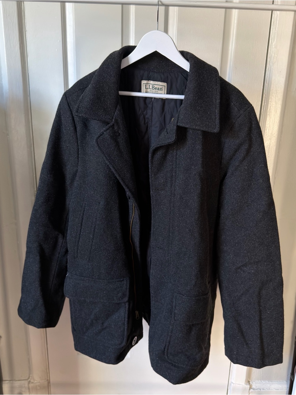 L.L. Bean Men's Black Wool Pea Coat - Classic Collared Jacket